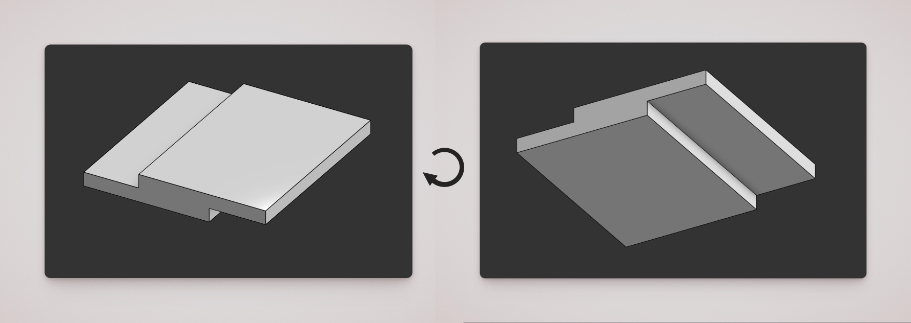 Double-sided part — top face (left) and bottom face (right)
