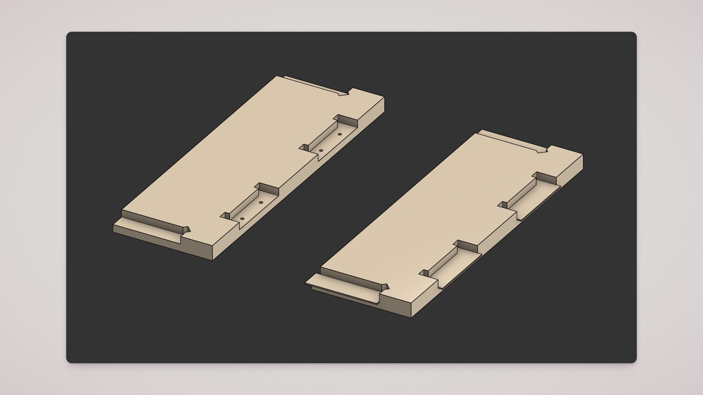 Same part with pocket at outer edge — without overcam (left) and with overcam applied (right)
