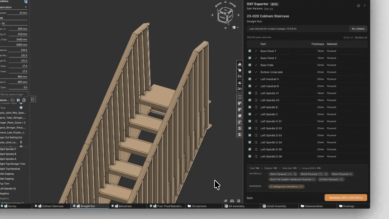 Toggling symmetric finish on a material pill to clear the ambiguous orientation warning